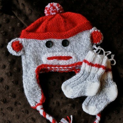 Baby Gifts - Sock monkey hats and work socks by Laura Stark.